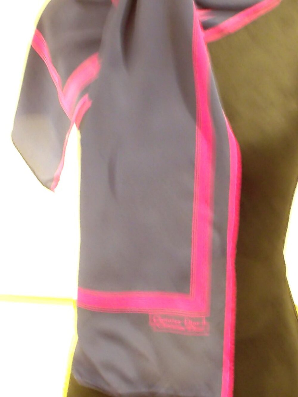 Christian Dior Silk Scarf, Navy Blue and Fuchsia Pink, Oblong - Picture 4 of 4